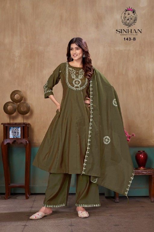 SINHAN D.NO 142 WHOLESALE READYMADE ROMAN TWILLS HAND WORK 3 PCS SUITS SUPPLIER