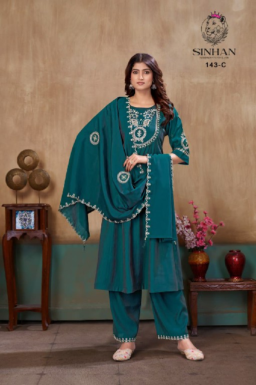 SINHAN D.NO 142 WHOLESALE READYMADE ROMAN TWILLS HAND WORK 3 PCS SUITS SUPPLIER