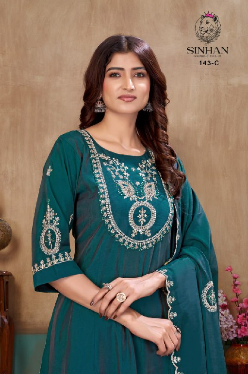 SINHAN D.NO 142 WHOLESALE READYMADE ROMAN TWILLS HAND WORK 3 PCS SUITS SUPPLIER