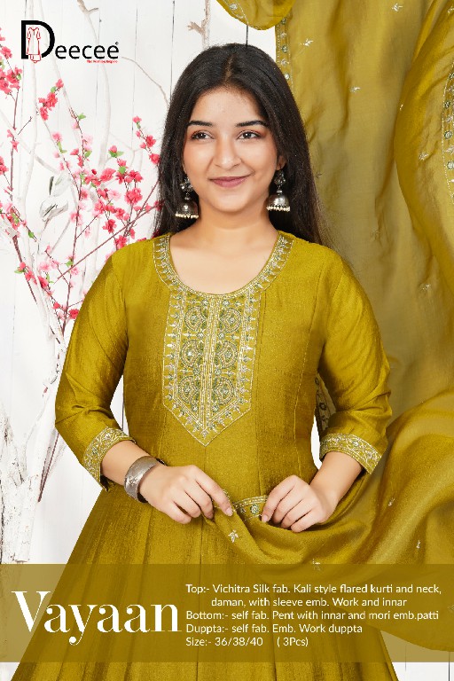 DEE CEE VAYAAN WHOLESALE READYMADE VICHITRA SILK ETHNIC STYLE 3 PCS SUITS EXPORTER