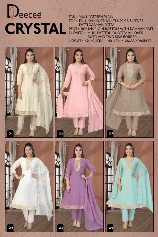 DEE CEE CRYSTAL WHOLESALE READYMADE PREMIUM MULL FULL KALI PATTERN STYLISH 3 PCS SUITS SUPPLIER