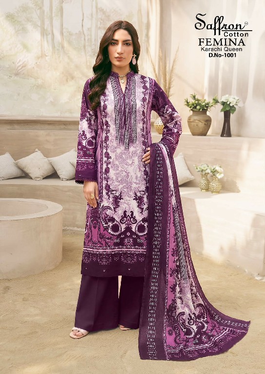 SAFFRON FEMINA KARACHI QUEEN VOL 1 COTTON DIGITAL STYLE PRINTED DRESS MATERIAL ONLINE