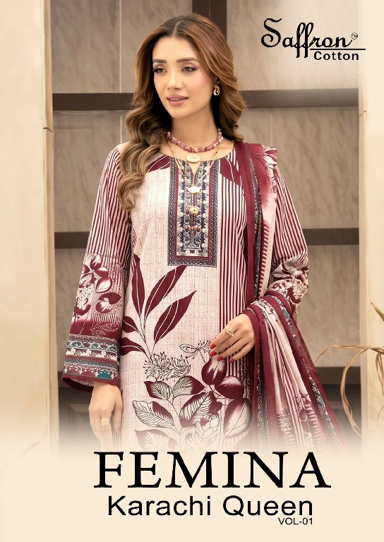 SAFFRON FEMINA KARACHI QUEEN VOL 1 COTTON DIGITAL STYLE PRINTED DRESS MATERIAL ONLINE