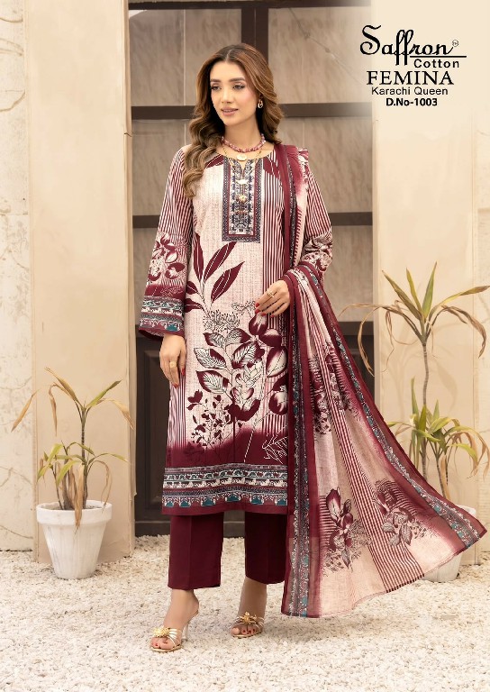 SAFFRON FEMINA KARACHI QUEEN VOL 1 COTTON DIGITAL STYLE PRINTED DRESS MATERIAL ONLINE