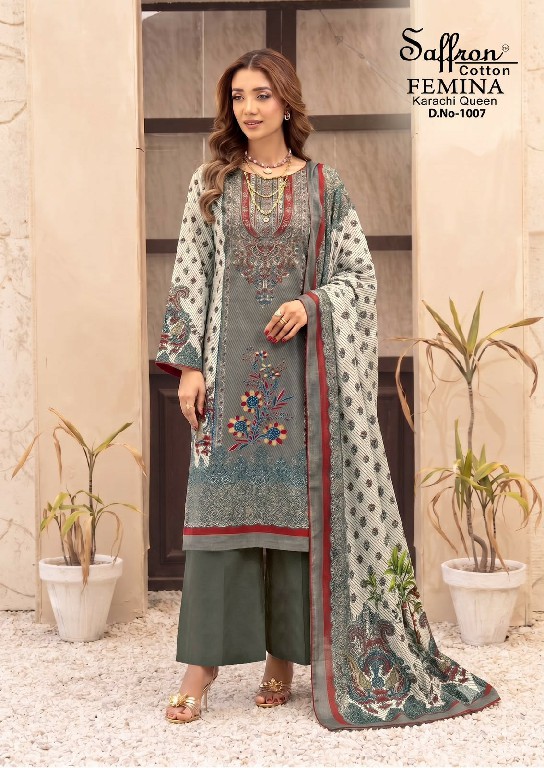 SAFFRON FEMINA KARACHI QUEEN VOL 1 COTTON DIGITAL STYLE PRINTED DRESS MATERIAL ONLINE