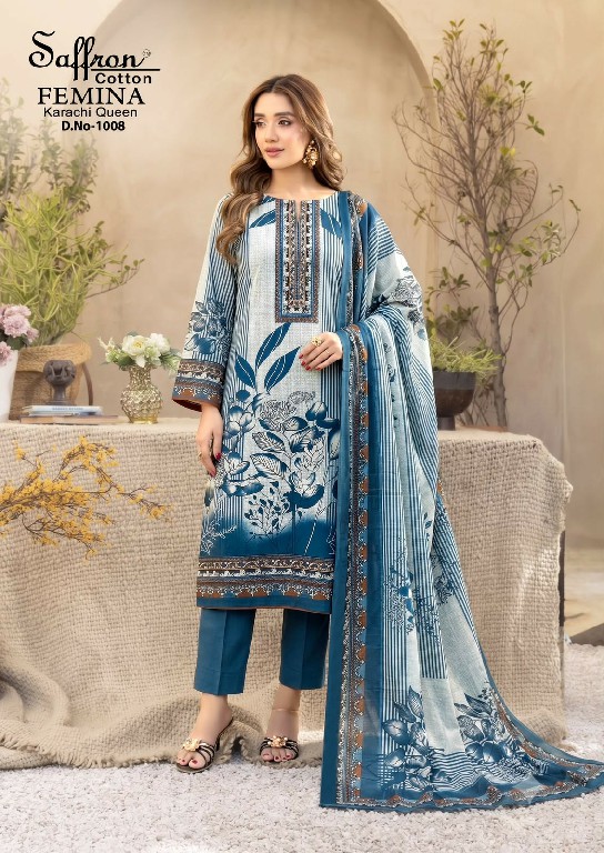 SAFFRON FEMINA KARACHI QUEEN VOL 1 COTTON DIGITAL STYLE PRINTED DRESS MATERIAL ONLINE
