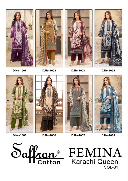 SAFFRON FEMINA KARACHI QUEEN VOL 1 COTTON DIGITAL STYLE PRINTED DRESS MATERIAL ONLINE