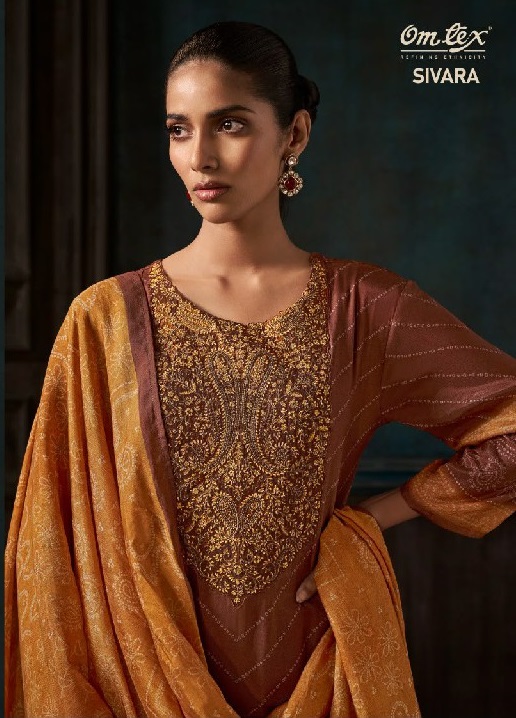 OMTEX SIVARA WHOLESALE MUSLIN SILK WITH EMBROIDERY PATCH WORK UNSTITCH SALWAR SUITS SUPPLIER