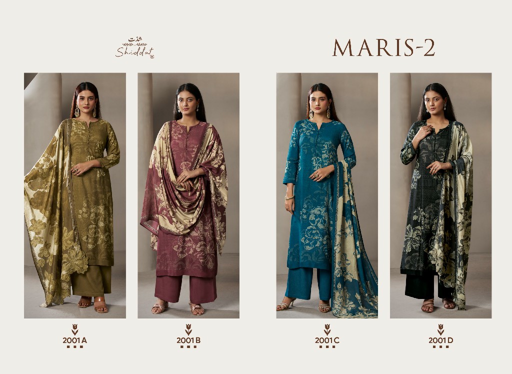 SHIDDAT MARIS-2 D.NO 2001 WHOLESALE DIGITAL PRINTED MUSLIN WITH WORK GORGEOUS LOOK UNSTITCH SALWAR SUITS ONLINE