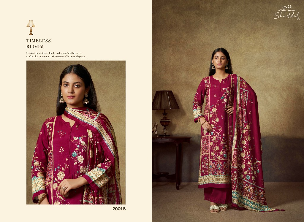 SHIDDAT SERINA-2 D.NO 2001 WHOLESALE DIGITAL PRINTED MUSLIN PRETTY LOOK UNSTITCH SALWAR SUITS EXPORTER