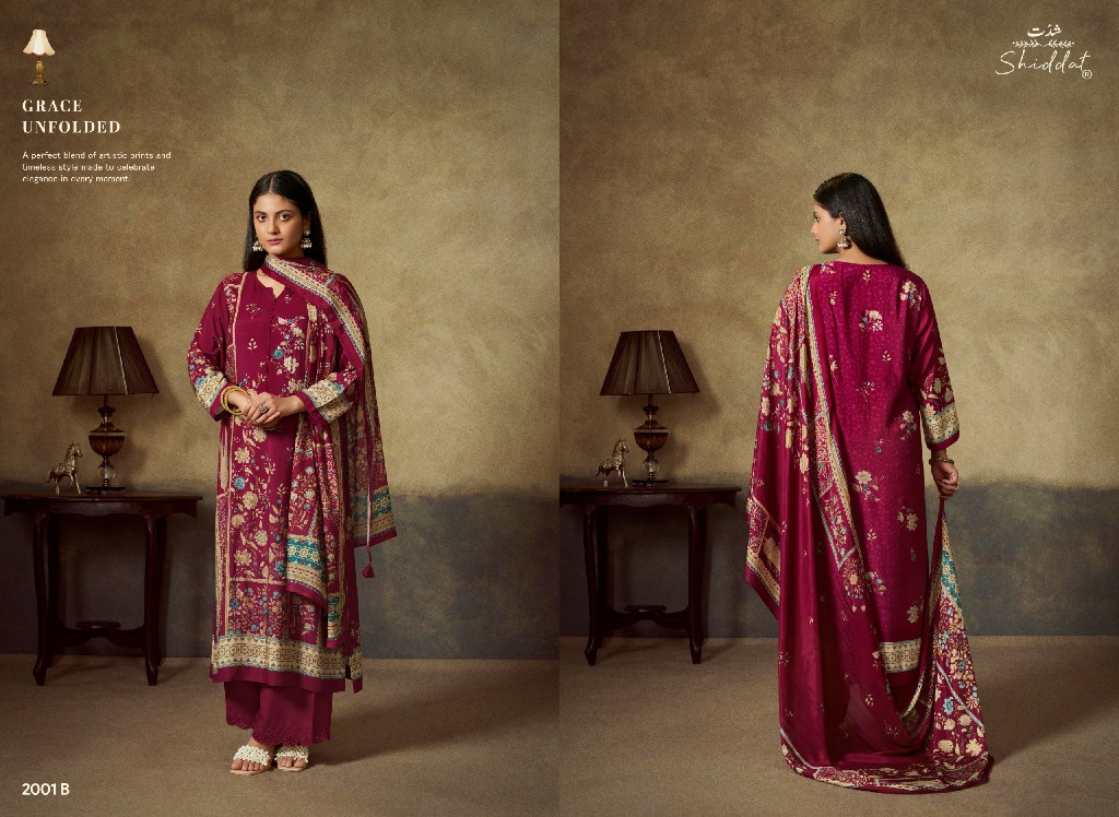 SHIDDAT SERINA-2 D.NO 2001 WHOLESALE DIGITAL PRINTED MUSLIN PRETTY LOOK UNSTITCH SALWAR SUITS EXPORTER