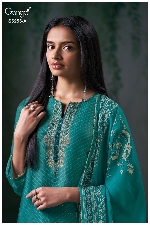 GANGA VANEA S5255 WHOLESALE PURE VISCOSE ORGANZA TWILL UNSTITCH SALWAR SUITS SUPPLIER