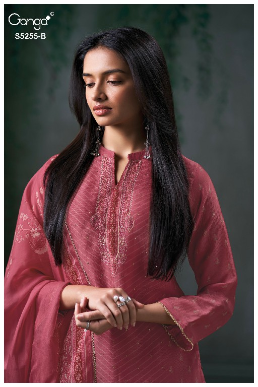 GANGA VANEA S5255 WHOLESALE PURE VISCOSE ORGANZA TWILL UNSTITCH SALWAR SUITS SUPPLIER