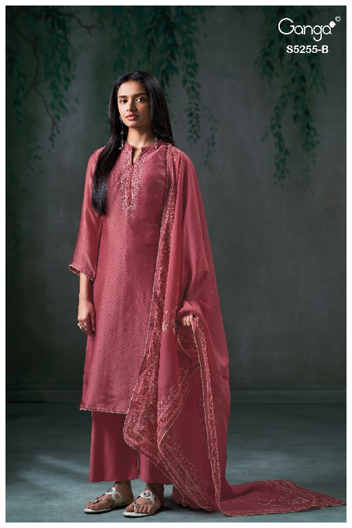 GANGA VANEA S5255 WHOLESALE PURE VISCOSE ORGANZA TWILL UNSTITCH SALWAR SUITS SUPPLIER