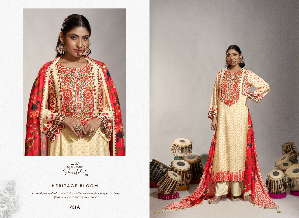 SHIDDAT ENZO 701 WHOLESALE VISCOSE MUSLIN WITH WORK UNSTITCH SALWAR SUITS EXPORTER