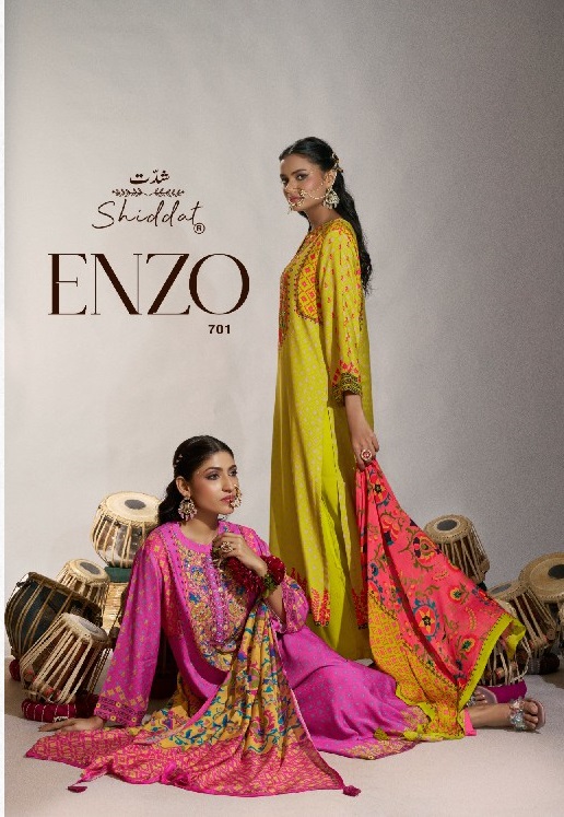 SHIDDAT ENZO 701 WHOLESALE VISCOSE MUSLIN WITH WORK UNSTITCH SALWAR SUITS EXPORTER