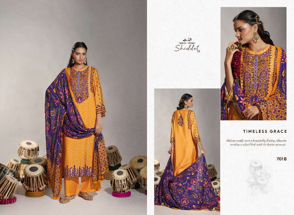 SHIDDAT ENZO 701 WHOLESALE VISCOSE MUSLIN WITH WORK UNSTITCH SALWAR SUITS EXPORTER