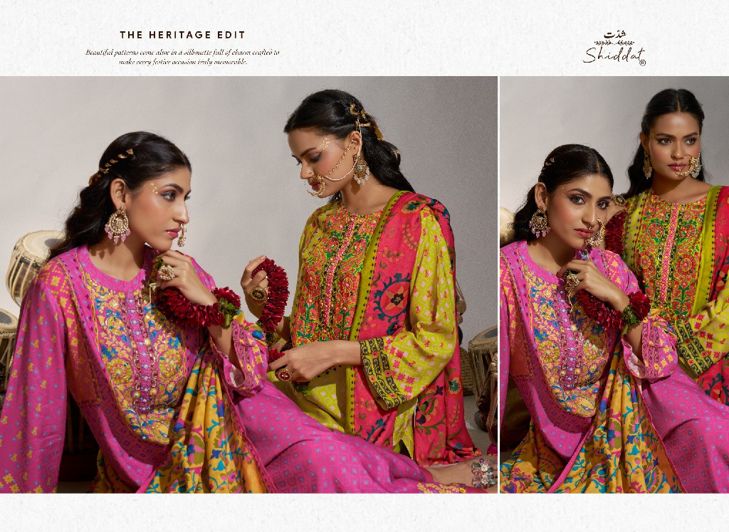 SHIDDAT ENZO 701 WHOLESALE VISCOSE MUSLIN WITH WORK UNSTITCH SALWAR SUITS EXPORTER