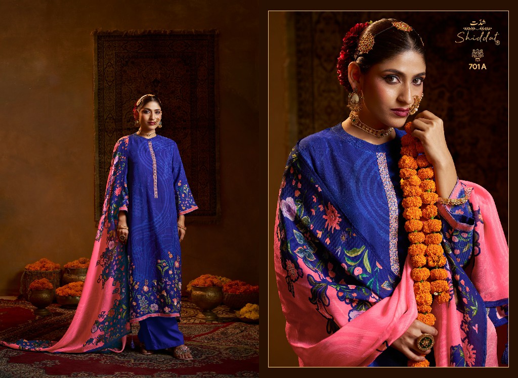 SHIDDAT BELL ROSE 701 WHOLESALE VISCOSE ORGANZA FESTIVE LOOK UNSTITCH SALWAR SUITS FOR EXPORT