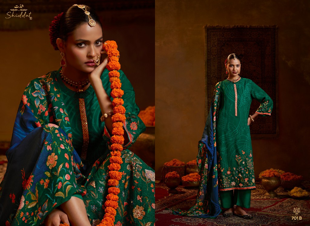 SHIDDAT BELL ROSE 701 WHOLESALE VISCOSE ORGANZA FESTIVE LOOK UNSTITCH SALWAR SUITS FOR EXPORT