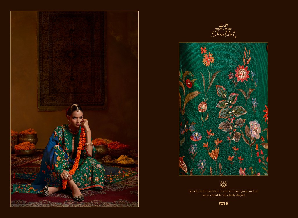SHIDDAT BELL ROSE 701 WHOLESALE VISCOSE ORGANZA FESTIVE LOOK UNSTITCH SALWAR SUITS FOR EXPORT