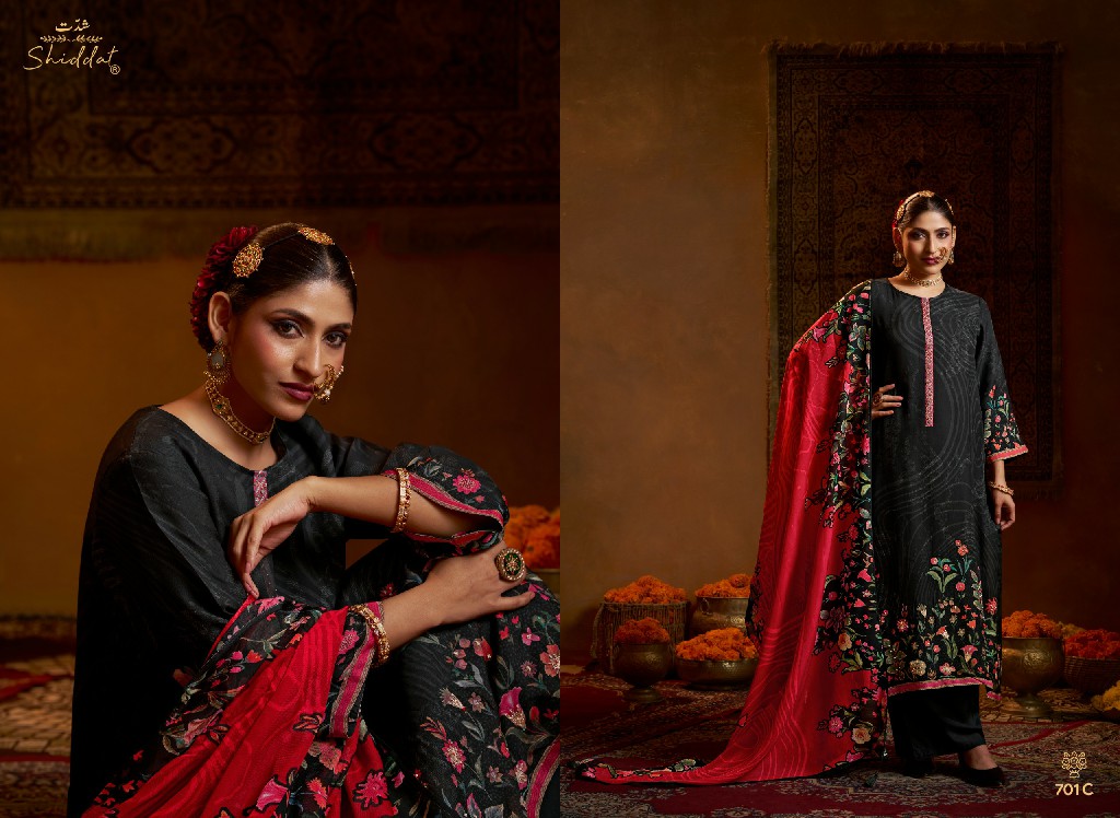 SHIDDAT BELL ROSE 701 WHOLESALE VISCOSE ORGANZA FESTIVE LOOK UNSTITCH SALWAR SUITS FOR EXPORT