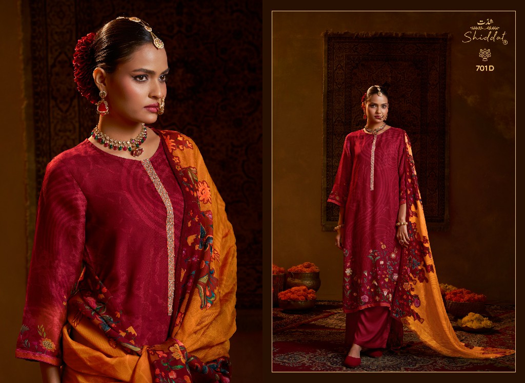 SHIDDAT BELL ROSE 701 WHOLESALE VISCOSE ORGANZA FESTIVE LOOK UNSTITCH SALWAR SUITS FOR EXPORT