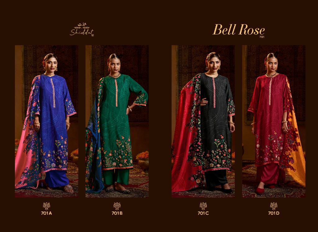 SHIDDAT BELL ROSE 701 WHOLESALE VISCOSE ORGANZA FESTIVE LOOK UNSTITCH SALWAR SUITS FOR EXPORT