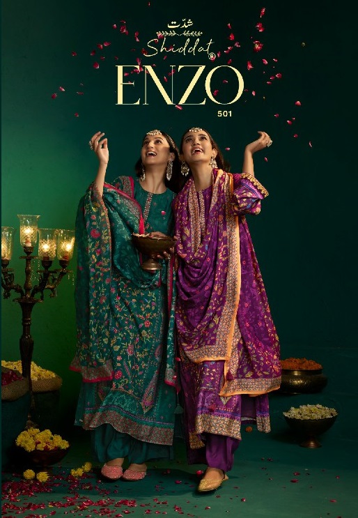 SHIDDAT ENZO 501 WHOLESALE VISCOSE MUSLIN WITH WORK AMAZING UNSTITCH SALWAR SUITS EXPORTER