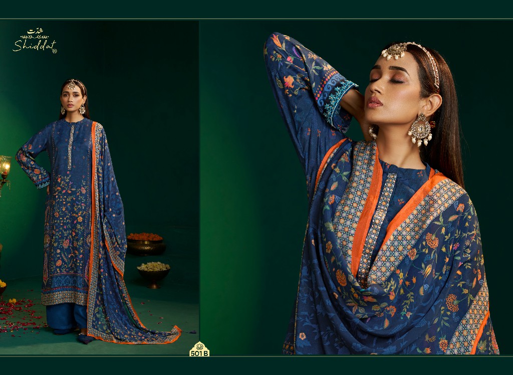 SHIDDAT ENZO 501 WHOLESALE VISCOSE MUSLIN WITH WORK AMAZING UNSTITCH SALWAR SUITS EXPORTER