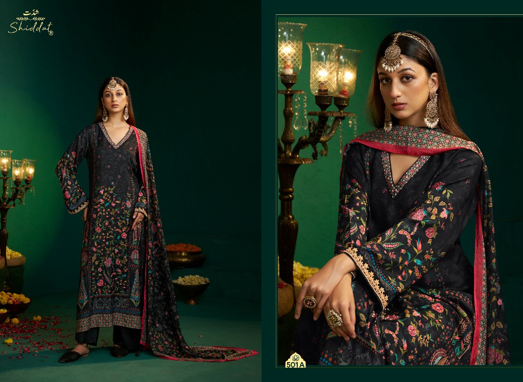 SHIDDAT ENZO 501 WHOLESALE VISCOSE MUSLIN WITH WORK AMAZING UNSTITCH SALWAR SUITS EXPORTER