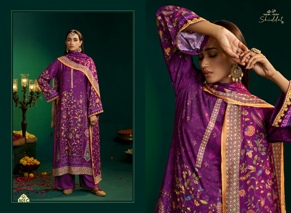 SHIDDAT ENZO 501 WHOLESALE VISCOSE MUSLIN WITH WORK AMAZING UNSTITCH SALWAR SUITS EXPORTER