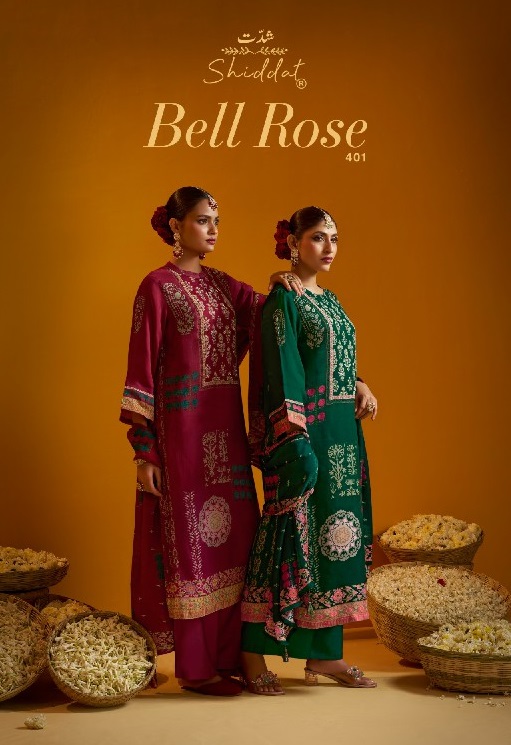 SHIDDAT BELL ROSE 401 WHOLESALE VISCOSE ORGANZA GORGEOUS LOOK UNSTITCH SALWAR SUITS FOR EXPORT