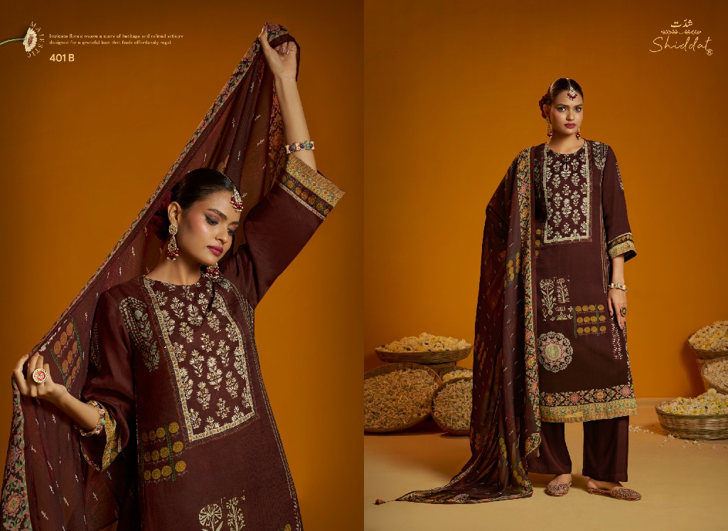 SHIDDAT BELL ROSE 401 WHOLESALE VISCOSE ORGANZA GORGEOUS LOOK UNSTITCH SALWAR SUITS FOR EXPORT