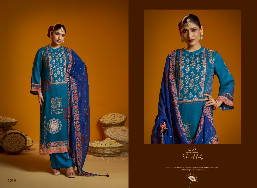 SHIDDAT BELL ROSE 401 WHOLESALE VISCOSE ORGANZA GORGEOUS LOOK UNSTITCH SALWAR SUITS FOR EXPORT