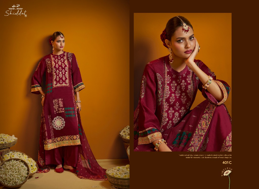 SHIDDAT BELL ROSE 401 WHOLESALE VISCOSE ORGANZA GORGEOUS LOOK UNSTITCH SALWAR SUITS FOR EXPORT