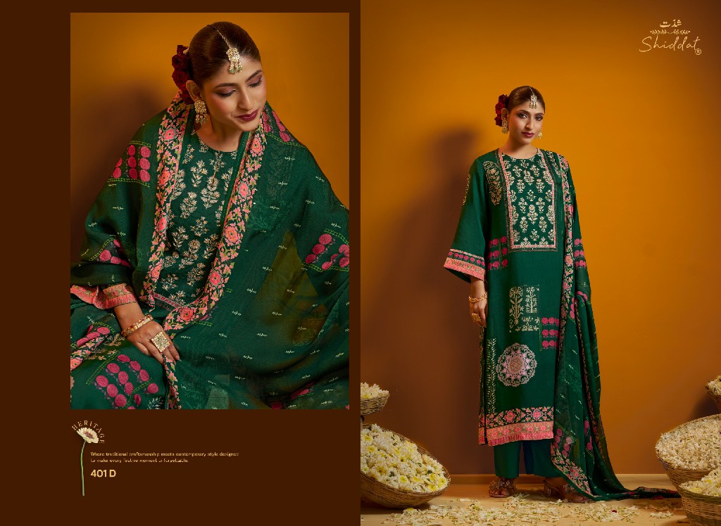 SHIDDAT BELL ROSE 401 WHOLESALE VISCOSE ORGANZA GORGEOUS LOOK UNSTITCH SALWAR SUITS FOR EXPORT