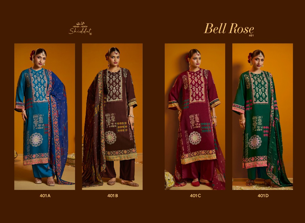 SHIDDAT BELL ROSE 401 WHOLESALE VISCOSE ORGANZA GORGEOUS LOOK UNSTITCH SALWAR SUITS FOR EXPORT