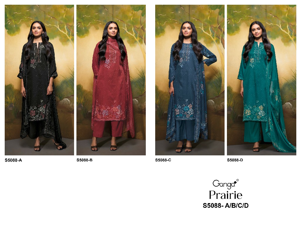 GANGA PRAIRIE S5088 WHOLESALE PREMIUM COTTON FANCY DESIGN UNSTITCH SALWAR SUITS EXPORTER
