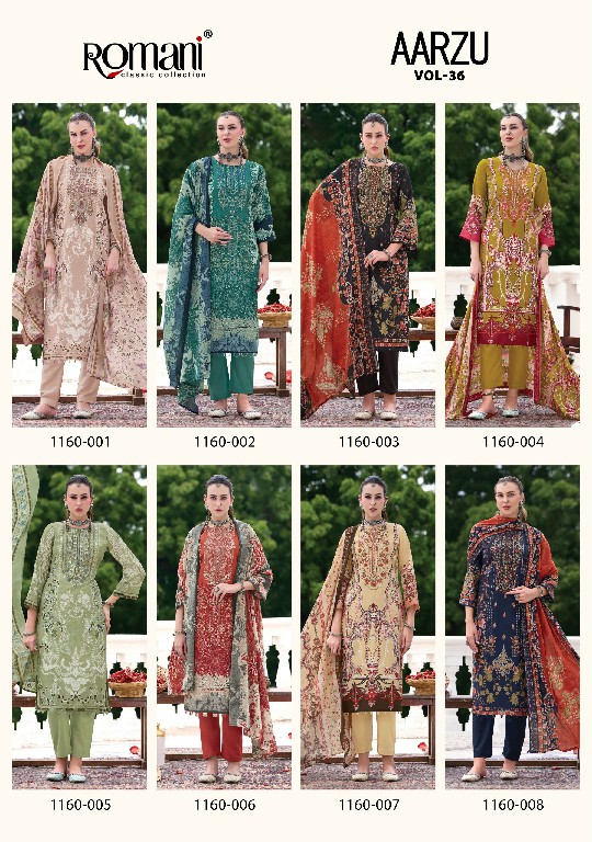 ROMANI AARZU VO 36 WHOLESALE SOFT COTTON HEAVY EMBROIDERY WORK UNSTITCH SALWAR SUITS FOR EXPORT