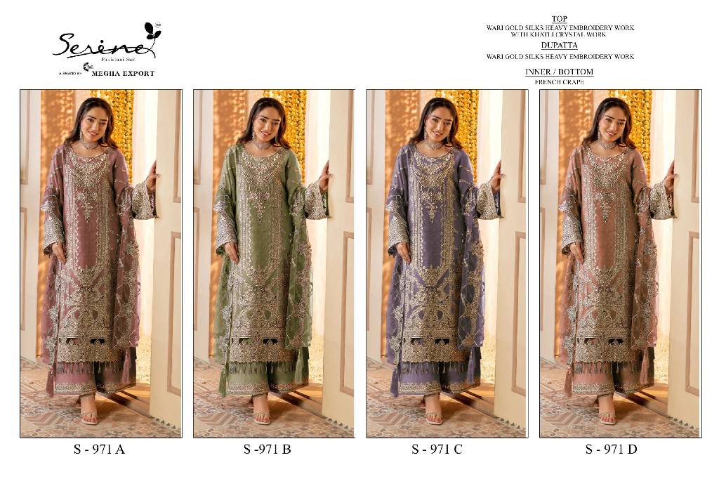 SERINE D.NO 971 WHOLESALE WARI GOLD SILK WITH WORK PAKISTANI UNSTITCH SALWAR KAMEEZ ONLINE