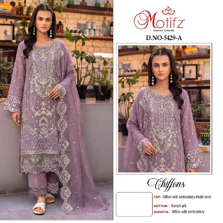 MOTIFZ D.NO 5429 WHOLESALE CHIFFON PAKISTANI PRETTY LOOK UNSTITCH SALWAR SUITS EXPORTER