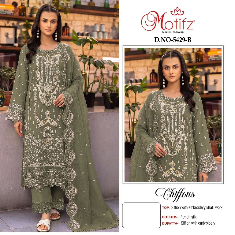 MOTIFZ D.NO 5429 WHOLESALE CHIFFON PAKISTANI PRETTY LOOK UNSTITCH SALWAR SUITS EXPORTER