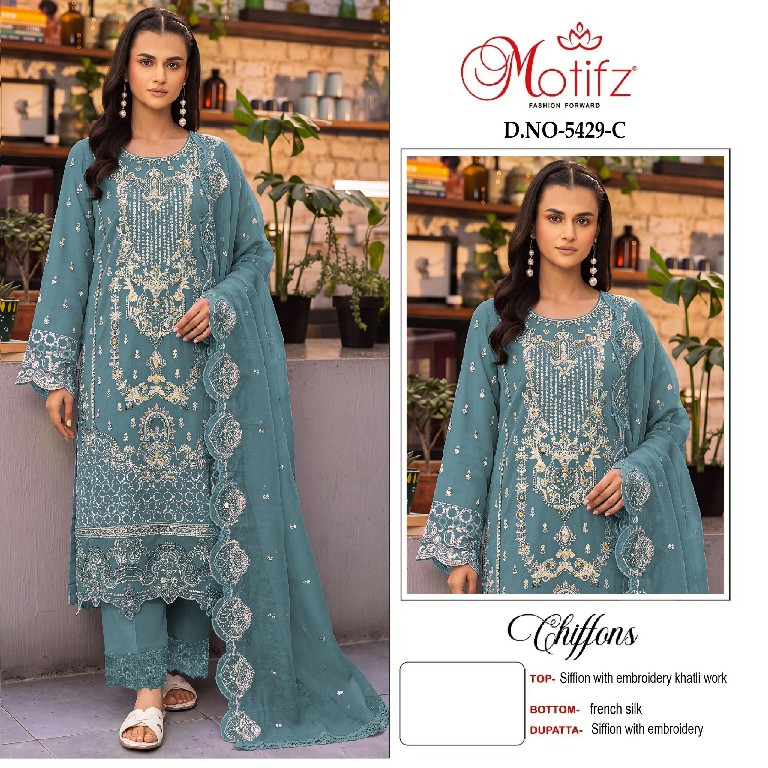 MOTIFZ D.NO 5429 WHOLESALE CHIFFON PAKISTANI PRETTY LOOK UNSTITCH SALWAR SUITS EXPORTER