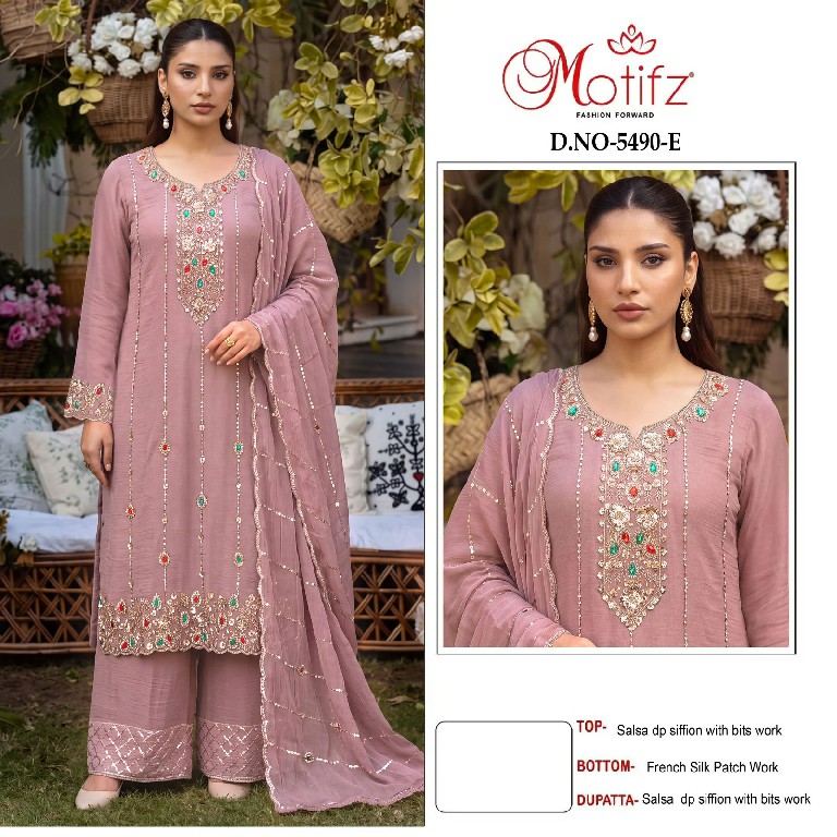 MOTIFZ D.NO 5490 WHOLESALE SALSA CHIFFON PAKISTANI ATTRACTIVE LOOK UNSTITCH SALWAR SUITS SUPPLIER