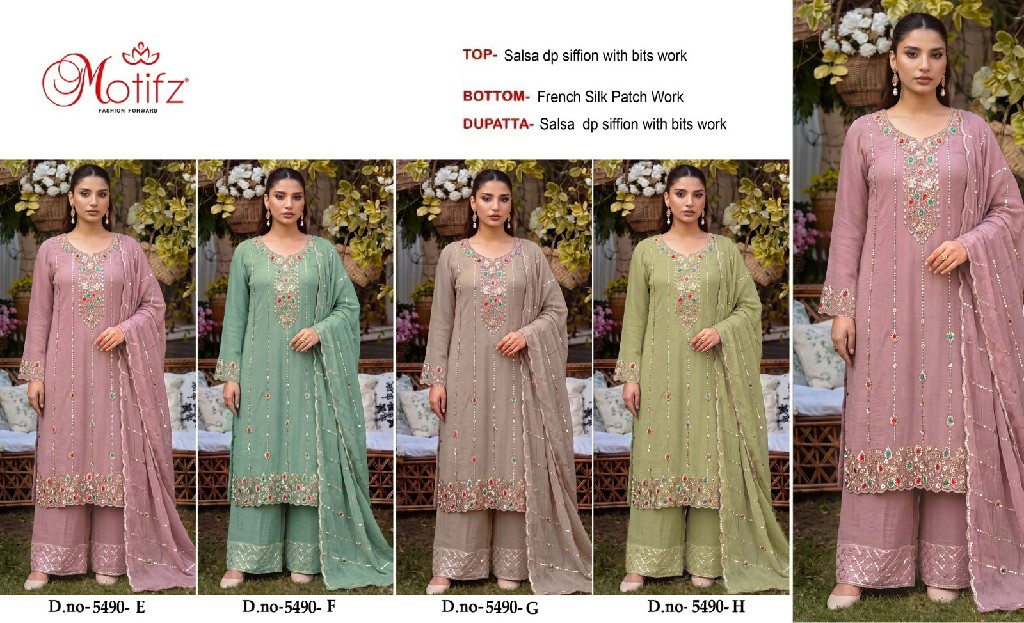 MOTIFZ D.NO 5490 WHOLESALE SALSA CHIFFON PAKISTANI ATTRACTIVE LOOK UNSTITCH SALWAR SUITS SUPPLIER