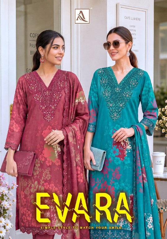 ALOK SUIT EVARA WHOLESALE VISCOSE MUSLIN FANCY EMBROIDERED UNSTITCH SALWAR SUITS SUPPLIER