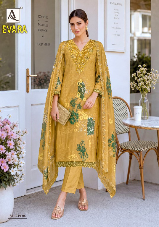 ALOK SUIT EVARA WHOLESALE VISCOSE MUSLIN FANCY EMBROIDERED UNSTITCH SALWAR SUITS SUPPLIER