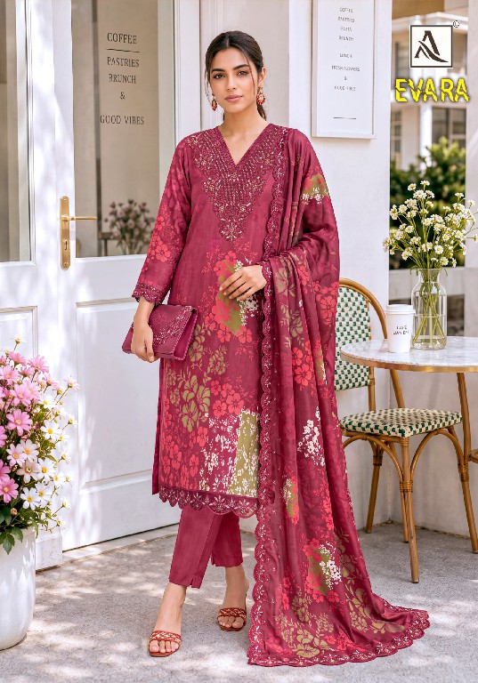 ALOK SUIT EVARA WHOLESALE VISCOSE MUSLIN FANCY EMBROIDERED UNSTITCH SALWAR SUITS SUPPLIER
