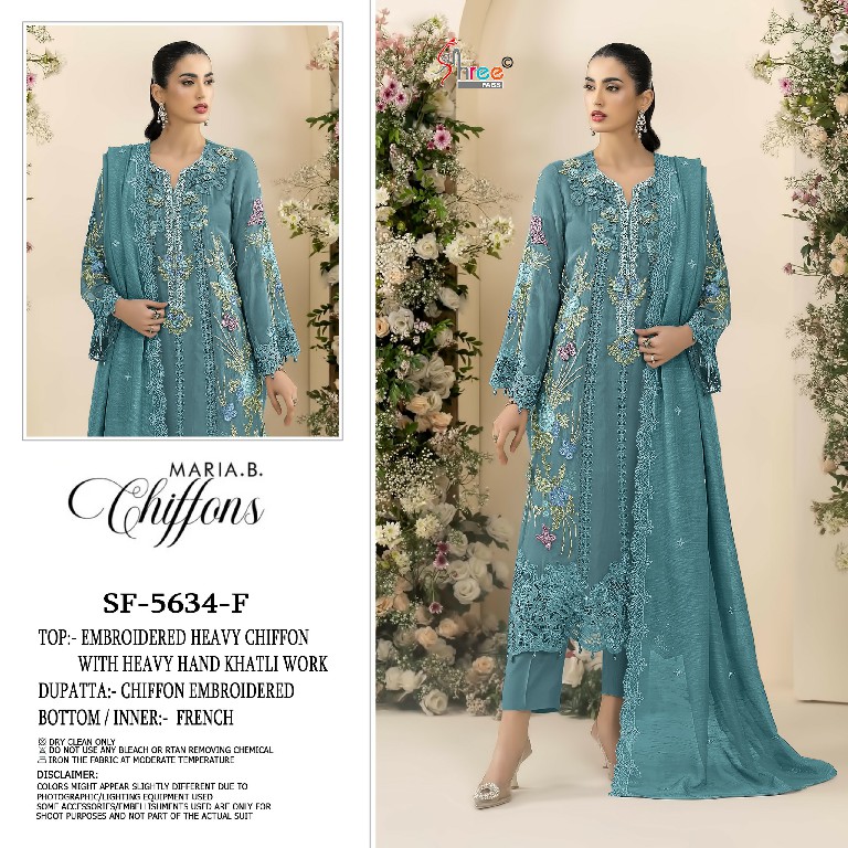 SHREE FABS D.NO 5634E TO 5634H WHOLESALE CHIFFON PAKISTANI POPULAR DESIGN UNSTITCH SALWAR SUITS SUPPLIER